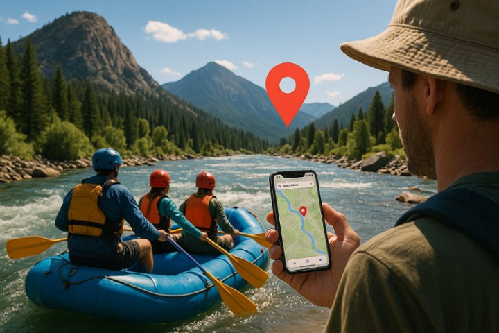 A rafting enthusiast finds a local adventure tour operator on Google.